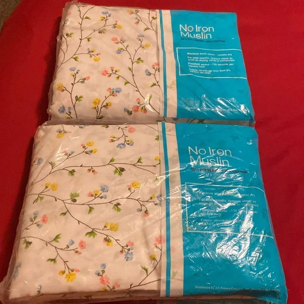 Two VTG, 69s 70s JC Penney No Iron Muslin One Flat Sheet Full Size 81 IN. X 96